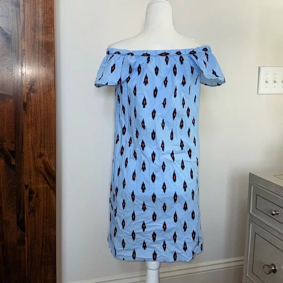 J.Crew Off-Shoulder Blue Patterned Dress size small NWTs - Picture 4 of 9